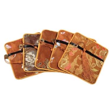 Imagem de Bolsa de Dinheiro Estilo Chinês Dragão Pequena Bolsa de Mão Pequena Lona Bordado Bolsa de Moedas com Borla Doce Flor Bolsa de Embalagem para Estudantes, K, Bolsa para moedas