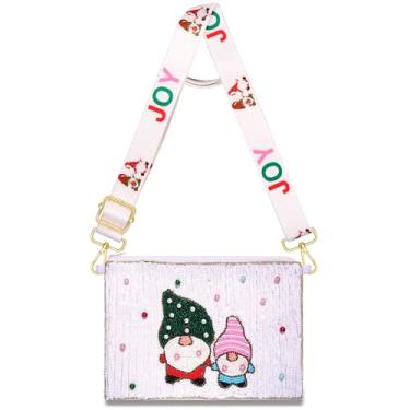 Imagem de ANGLESJELL Bolsa de Natal feminina com contas Grinch Papai Noel árvore de Natal bolsa transversal acessórios de férias roupas presente, Multicor, Estilo D