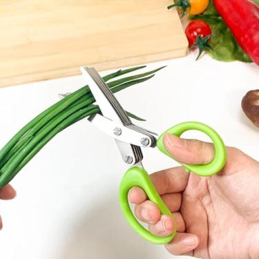Imagem de Tesoura multiuso para alimentos, lâminas de aço inoxidável de 5 camadas para cortar legumes, frutas e alimentos (13,15 cm)