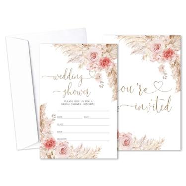 Imagem de Convites de chá de panela floral Boho com envelopes, convites de casamento Love In Bloom, convite de chá de panela para festa de noivado despedida de solteira, conjunto de 25 - B05