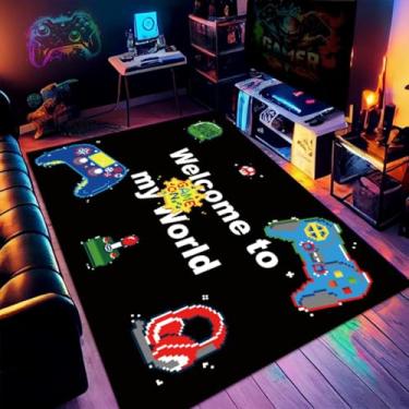 Imagem de Tapete de jogo: Tapete de jogador para quarto de meninos, tapetes coloridos de videogame de 152 x 101 cm com controle para sala de jogos e quarto, antiderrapante, tapete de área de fácil limpeza