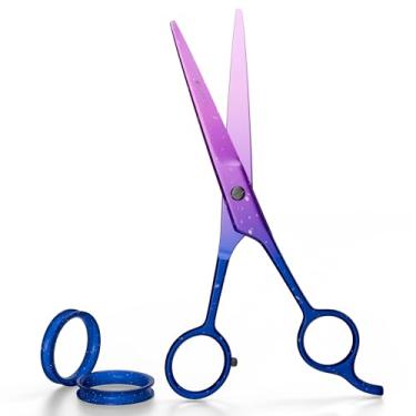 Imagem de Tesoura de corte de cabelo de 6,5" para profissionais, barbeiros e cabeleireiros - para cortar, aparar, cuidar - Tesoura de cabelo direita para homens, mulheres, adultos (rosa e roxo)