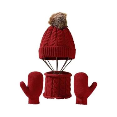 Imagem de Conjunto De Gorro, Cachecol E Luvas De Inverno Para Meninos E Meninas,
