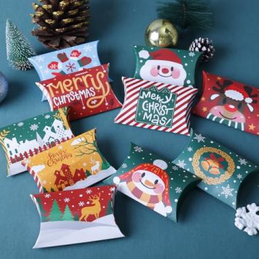 Imagem de 10 peças de caixas de presente de Natal com padrão de desenho animado pequenas caixas de embrulho de doces acessórios de embalagem de festa festiva (cor aleatória, 14,4 x 7,9 cm)