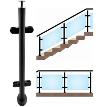 Imagem de ITeVe.GD Poste redondo de vidro de 85 cm com suporte de corrimão superior, sistema de balsuterada de escada de aço Stianless #304 com grampo de vidro e borrachas adequado para escadas, terraços