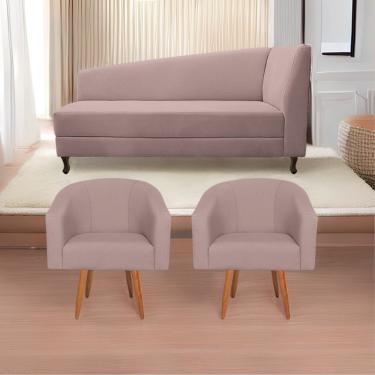 Imagem de Kit Diva Recamier Heitor 185cm Lado Esquerdo e 02 Poltronas Luiza Linho Rosê