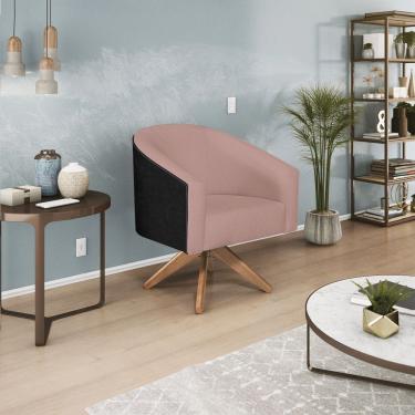 Imagem de Poltrona Luiza Base Giratória De Madeira Factor Preto E Linho - Adj Decor Cor Rosê