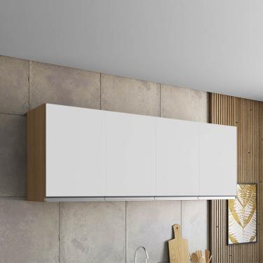 Imagem de Armário Aéreo P/ Cozinha Maya A03 150cm 4 Portas Cor Amêndoa/branco
