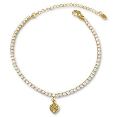 Imagem de Pulseira Riviera Zircônia Coração Diamantado Banhada a Ouro 18K Semijoia-Unissex