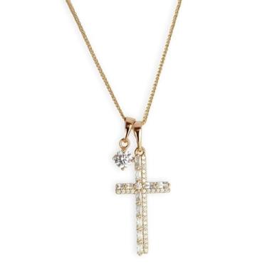 Imagem de JIM'S SXP Elegante colar com pingente de cruz banhado a ouro 18 K, zircônia cúbica de cristal delicada, joia de moda religiosa para mulheres (retangular e zircônia cúbica)
