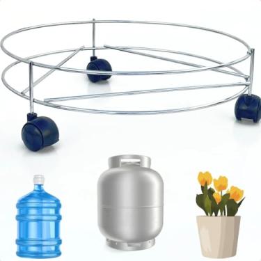Imagem de Suporte Para Botijão De Gás com Roda Metal Cromado - Bujão De Gas E Vasos Aço Reforçado Com Rodas Botijao Gas - Suporte Multiuso - Panami