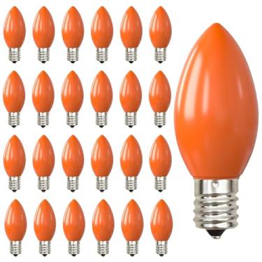 Imagem de C9 Pacote com 25 lâmpadas de cerâmica, lâmpadas LED laranja para decoração de Natal, cordão de luz C9 para ambientes externos, iluminação de Halloween, base de candelabro C9/E17, 0,6 Watt