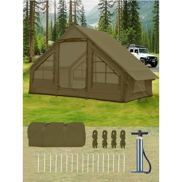 Imagem de Barracas infláveis para acampamento de 2 a 4 pessoas - barraca de glamping fácil de inflar com bomba manual, casa de barraca inflável de PVC à prova d'água para acampamento de fim de semana em família