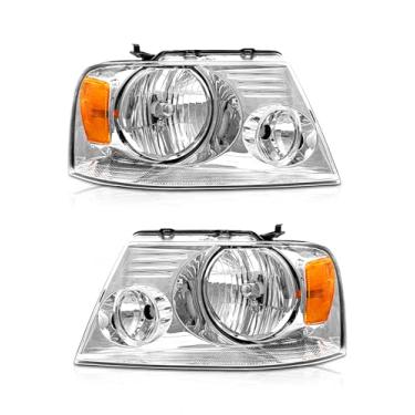 Imagem de AXLAHA Serve para captador Lincoln Mark LT 06 07 08 carcaça cromada âmbar para 2004-2008 F150 Lights/04-08 Ford F150 conjunto de farol de substituição refletor esquerda + direita (não inclui lâmpadas)