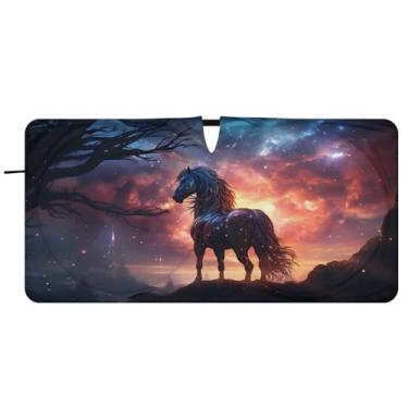 Imagem de CEBUGI Para-brisa de carro dobrável, para-sol, cavalo, carro, janela, sombras, guarda-chuva, pára-brisa dianteiro, para-sol para acessórios de carro, bloqueador solar refletivo, P