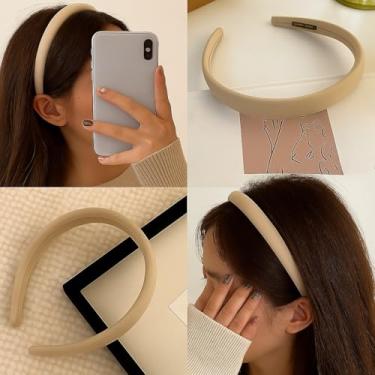 Imagem de Tiara Faixa de Cabelo Elegante em Veludo – Borda Larga, Feminina, Versátil para Todas as Ocasiões(Bege Claro)