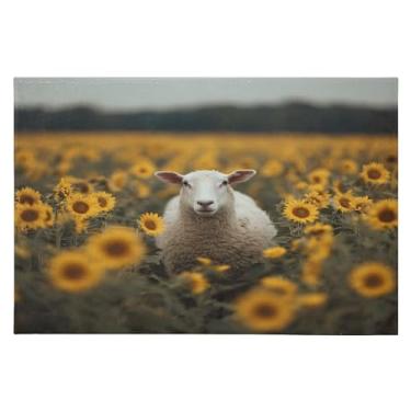 Imagem de Tapete de área 60 x 90 cm, macio, lavável, antiderrapante, com revestimento de borracha, ovelha, girassol, para sala de estar, quarto, decoração de casa