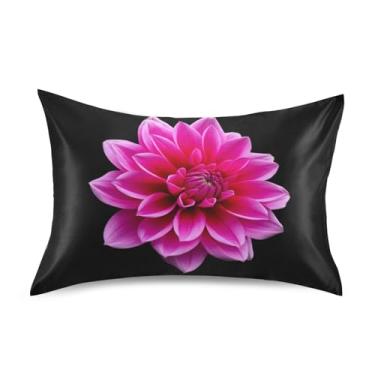 Imagem de Fronhas legais de cetim preto floral flor rosa refrescante king queen fronha padrão personalizada capa de almofada macia tamanho padrão 66 cm x 50 cm