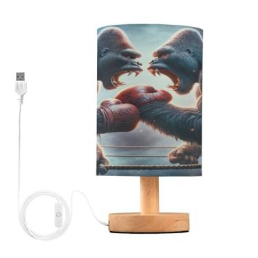 Imagem de Joisal Boxe Gorillas Fight Luz Noturna Preta de Cabeceira, Candeeiros de Mesa Lateral Abajur de Linho Pequeno Abajur de Balcão, Decoração de Mesa de Cabeceira