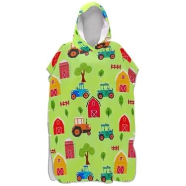 Imagem de Joisal Poncho de surfe trocador de roupão adulto toalha de praia floral plus size tratores fofos ponchos de praia verdes para homens