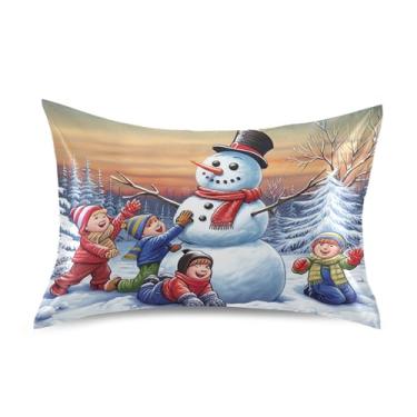Imagem de Fronha de almofada estampada inverno Natal boneco de neve Natal rei rainha padrão cetim refrescante capa de almofada macia gráfica tamanho king size 101,6 cm x 50,8 cm