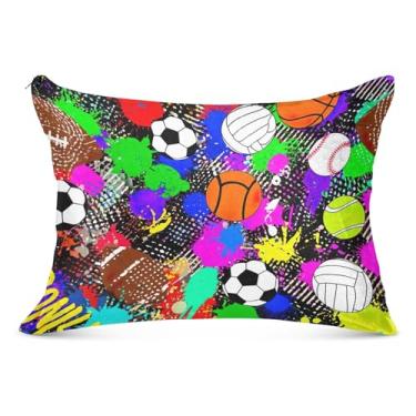 Imagem de Bolas esportivas coloridas bolas de basquete fronha fofa com zíper padrão king queen size fronha linda fronha corporal, tamanho Queen, 50,8 cm x 76,2 cm