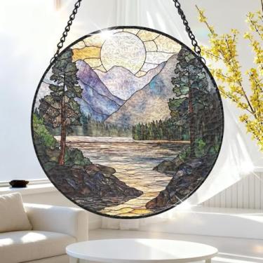 Imagem de 1 peça de decoração para pendurar apanhador de sol de acrílico colorido, árvores de sol de montanha de 18 cm, decoração de janela com design de vitral impresso, ideia de presente e ornamento de jardim