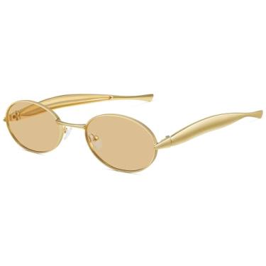 Imagem de Fozono Óculos de sol ovais para mulheres e homens, rostos pequenos - UV400 armação de metal dourado retrô para dirigir, viajar, festa, uso diário