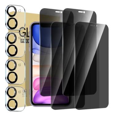 Imagem de Pacote com 4 protetores de tela de privacidade para iPhone 11 de 6,1 polegadas com 4 protetores de lente de câmera, película de vidro temperado antiespião, antiarranhões, sensível ao toque, compatível