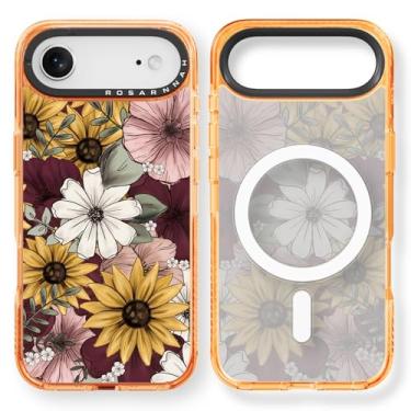 Imagem de Rosarnnah Capa para iPhone Air fofa - compatível com Magsafe - Capa de telefone à prova de choque com proteção contra quedas de grau militar de 2 m - Design de girassol (16,5 cm) Laranja cósmica