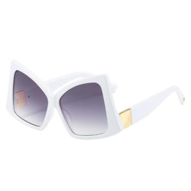 Imagem de Óculos de Sol UV400 - Formato Olho de Gato Irregular Bicolor para Homens e Mulheres, Esportivos, para Corrida e Ciclismo, Branco