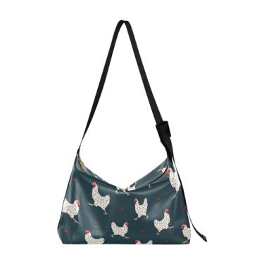 Imagem de Bolsas Hobo de couro com listras de flamingo para mulheres, bolsas masculinas grandes com estampa de animal, bolsa de ombro, Galinha estilizada galinha