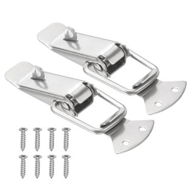 Imagem de PATIKIL 2 peças de trava de aço inoxidável acionada por mola, caixa de ferramentas de 8,9 cm, trava de fixação de ferrolho com orifício de montagem e parafusos para caixa de madeira de celeiro de