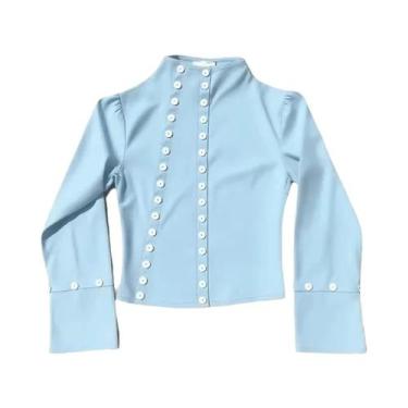 Imagem de Blusa Feminina Cropped De Manga Longa Com Botões, Estilo Slim Fit, Vin