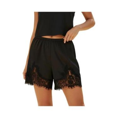 Imagem de Shorts De Pijama Micro Mini De Seda Satin Com Renda Para Mulheres, Cin
