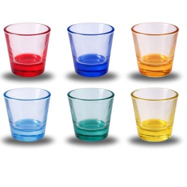 Imagem de Kit 6 Copos de Shot Coloridos 50ml em Vidro – Copinhos Resistentes para Tequila, Vodka, Licor e Drinks – Bar, Festa e Presente