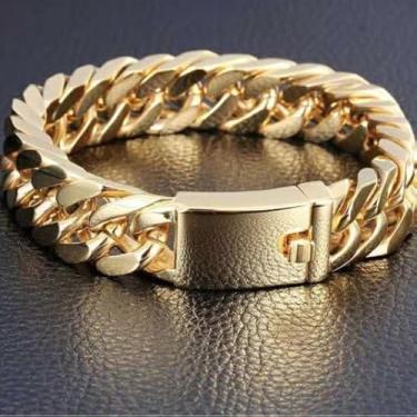 Imagem de Pulseira unissex de elos cubanos – Pulseira de corrente de aço inoxidável de cor dourada estilo hip hop para homens e mulheres, acessório de moda urbana, One Size, Liga metálica, Sem Pedra Preciosa