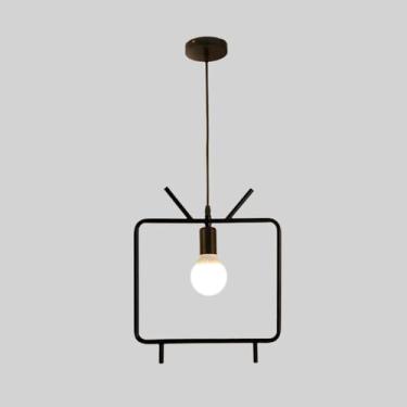 Imagem de Luminária pendente em formato de desenho animado para TV, luminária linear de metal com acabamento preto, soquete E27, altura ajustável, lustre para sala de jantar, luminária de teto moderna