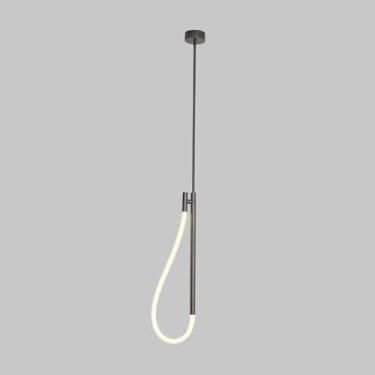 Imagem de Luminária pendente linear tubular, com cúpula de silicone trançado e design canelado em latão, LED dimerizável - 14W, ideal para iluminação de ilha de cozinha e como luminária de teto para c