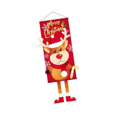 Imagem de Baoblaze Faixa de Feliz Natal 110cm x 40cm Decoração de Festa Fácil de Pendurar Faixa de Natal para Porta Placa para Pendurar na Porta da Jardim Casa, Alce