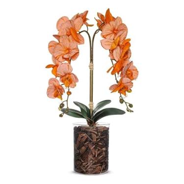 Imagem de Vaso flor artificial e Arranjo flores artificiais com vaso grande para decoração Liz (Laranja)