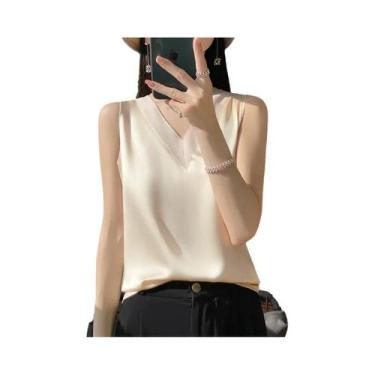 Imagem de Camiseta Feminina De Verão Em Seda Sintética Com Manga Curta Elegante 