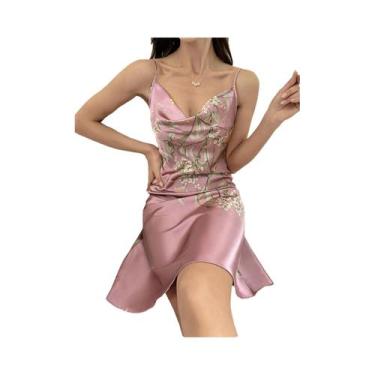 Imagem de Camisola Feminina Com Estampa Floral, Decote Em V, Alça Fina, Roupa De