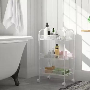 Imagem de Carrinho Organizador Multiuso 3 Cestos Fruteira Porta Cosmeticos Frutas Potes Acessorios Prateleira Com Rodinhas Branco