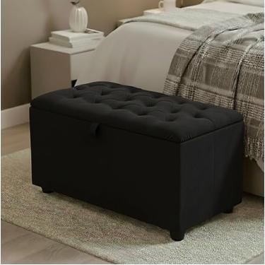 Imagem de Baú Divã Sara Recamie Capitonê 80cm Suede Para Quarto Cama Solteiro (PRETO)