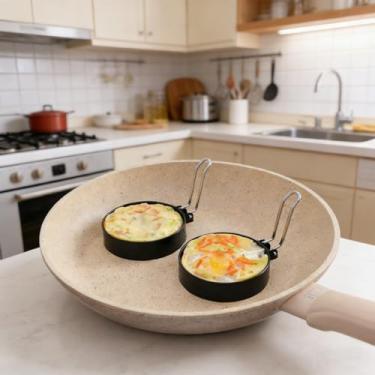 Imagem de 2 peças de anéis de ovo funil poacheer 8,9 cm molde de anel de ovos para fritar ovos domésticos para cozinhar café da manhã aço inoxidável moldes redondos de cozimento de ovos funis para frigideira