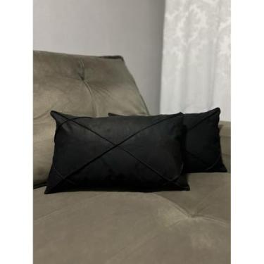 Imagem de Jogo 02 Almofadas Retangulares Baguete Cheias em Suede Drapeado 30x50cm Confortáveis e Elegantes para Sofá e Decoração(PRETO)