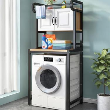 Imagem de Prateleira de armazenamento de secadora de máquina de lavar, rack de armazenamento de lavanderia, rack de armazenamento de varanda de espaço de banheiro, capacidade de carga 500 gatos (cor: preto)