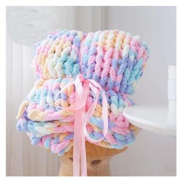 Imagem de Cobertor de malha grossa de chenille, quente, macio, feito à mão, presente aconchegante e quente, cobertor de malha para sofá-cama decoração de casa