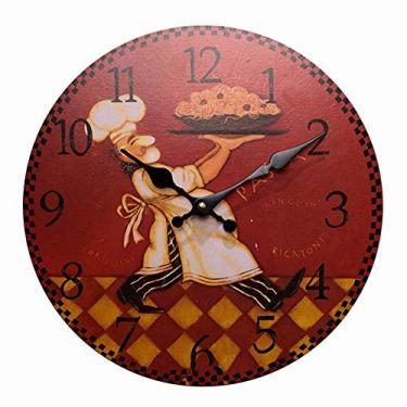 Imagem de U5GAAALPPQ9 Relógio de parede vintage de 35 cm, relógio de cabeça de cozinha italiana, relógio sem tique-taque, relógio de parede de madeira de cozinha 4# 35 cm (4# 35 cm (14 polegadas))